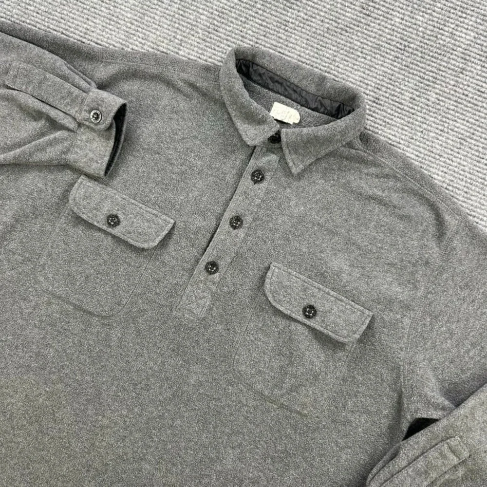 J Crew Oarman Shacket Shirt Jacket Men Medium Gray Pullover Four Button USA Made